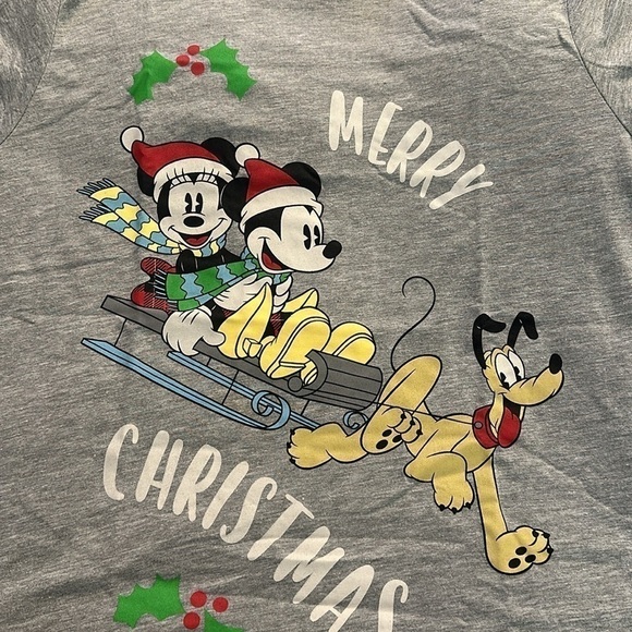 ASOS Disney Merry Christmas Sled Mickey and Minnie TShirt - Size 10 - Grey - Picture 5 of 6